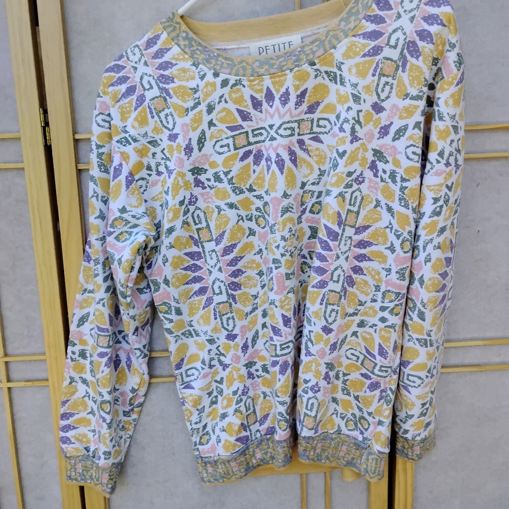 Petite Sophisticate Yellow and Purple Sweater
